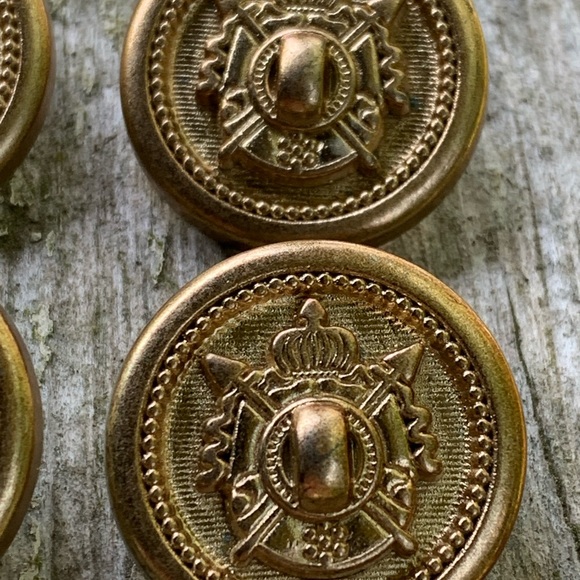 Vintage Style Metal Coat Buttons Set of 6. Military, Navy Influenced Gold Tone - Picture 5 of 7